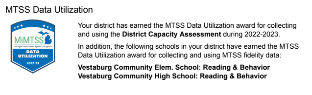 2022-23 MTSS Data Utilization, Reading & Behavior recognition