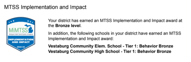2022-23 MTSS implementation and impact, Behavior bronze recognition  